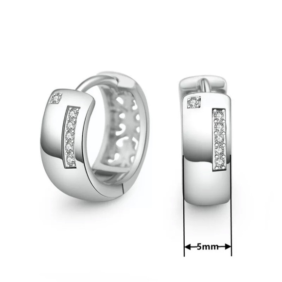 Elegant 925 Silver Hoop Earrings White Sapphire - Picture 5 of 5